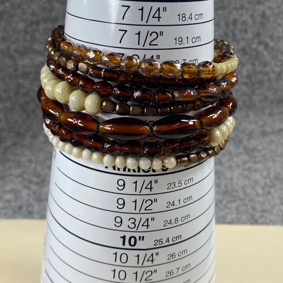 Beaded Multilayer Memory Wire Bracelet Multicolor Neutral Fall Earth Tones - Picture 3 of 15